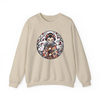 Ukiyo-e Samurai Cats Fan Dancer Sweatshirt - Heavy Blend Fleece Crewneck - Unisex White