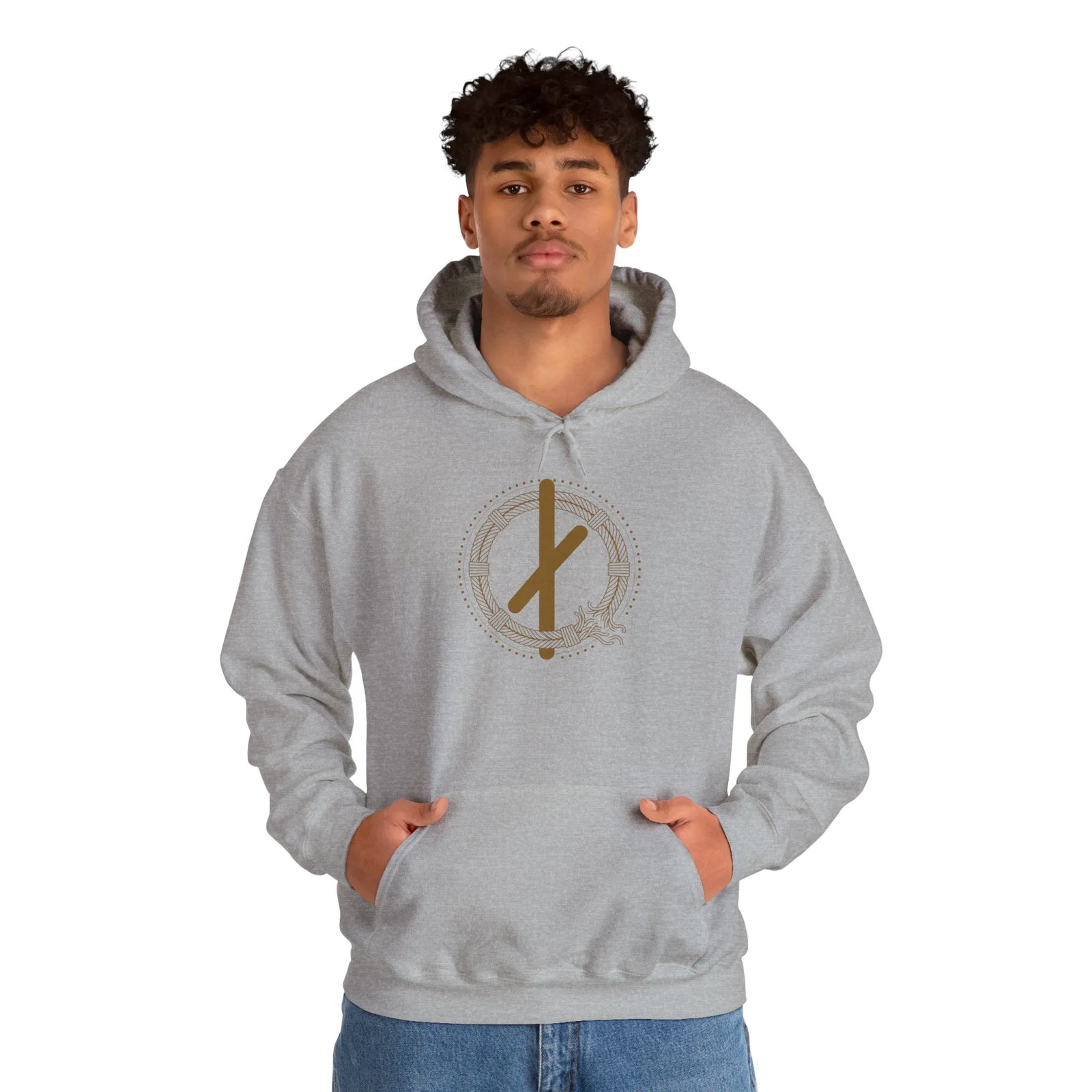 Nauthiz Rune Necessity Symbol Hoodie - Soft Blend Fleece Pullover - Unisex White