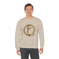 Fehu Rune Wealth Symbol Sweatshirt - Heavy Blend Fleece Crewneck - Unisex White