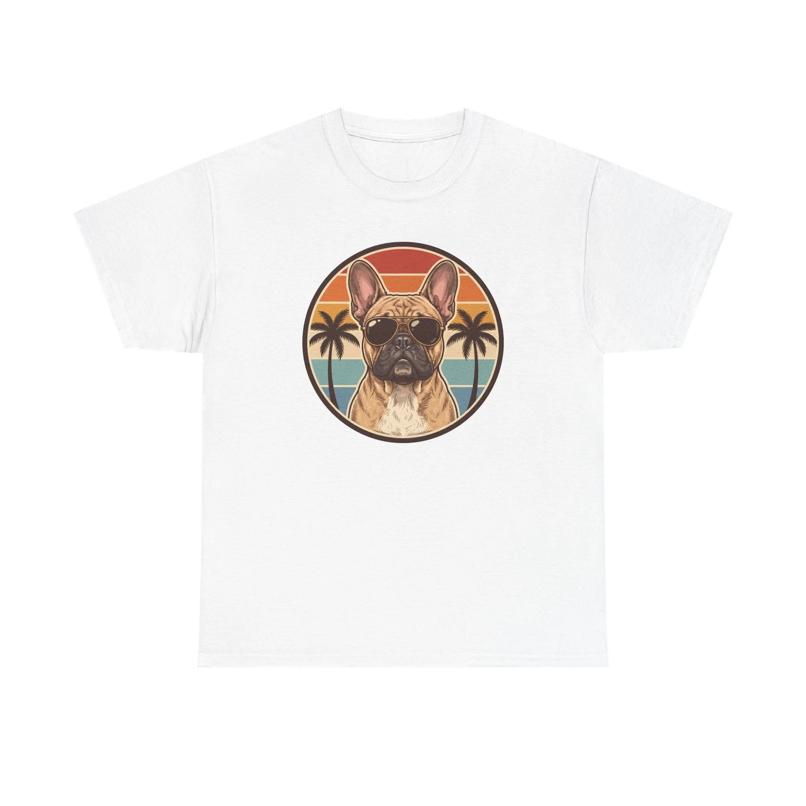 French Bulldog Sunset Aviator T-Shirt - Heavy Cotton Classic Fit Tee - Unisex White