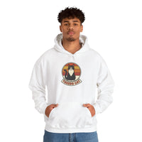 Tuxedo Cat Retro Sunset Hoodie - Soft Cotton Blend Pullover - Unisex White