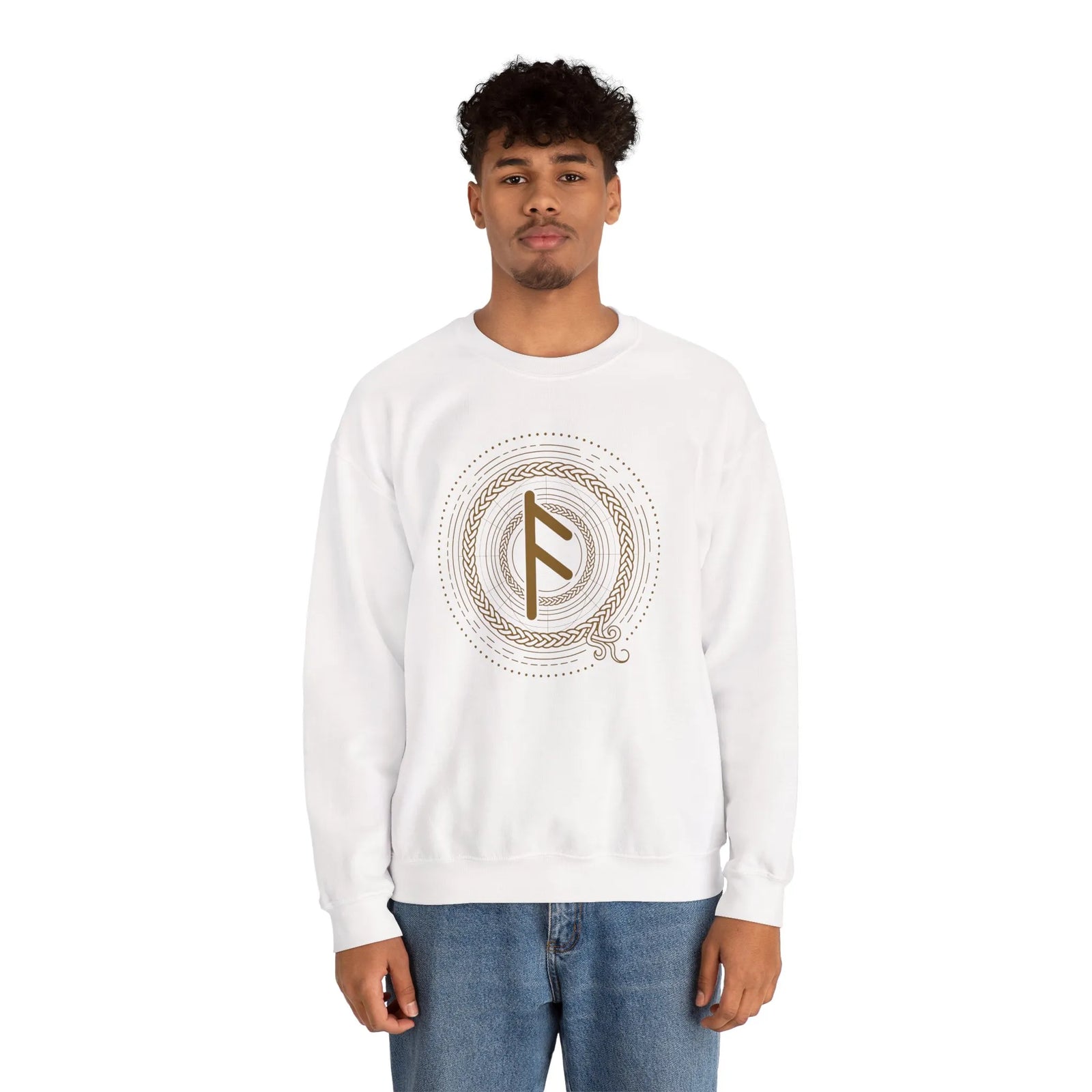 Ansuz Rune Divine Speech Sweatshirt - Heavy Blend Fleece Crewneck - Unisex White
