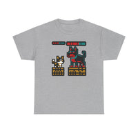 8-Bit Pixel Gaming Cats Boss Fight T-Shirt - Heavy Cotton Classic Fit Tee - Unisex White