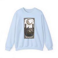 Moon Tarot Card Wolves Graphic Sweatshirt - Heavy Blend Fleece Crewneck - Unisex White