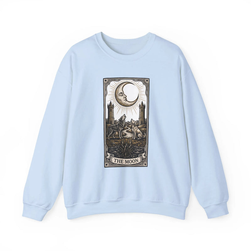 Moon Tarot Card Wolves Graphic Sweatshirt - Heavy Blend Fleece Crewneck - Unisex White