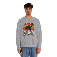 Black Cat Retro Sunset Sweatshirt - Heavy Blend Crewneck Fleece - Unisex White