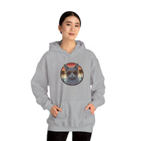 Russian Blue Aviator Cat 70s Sunset Hoodie - Soft Blend Fleece Pullover - Unisex White