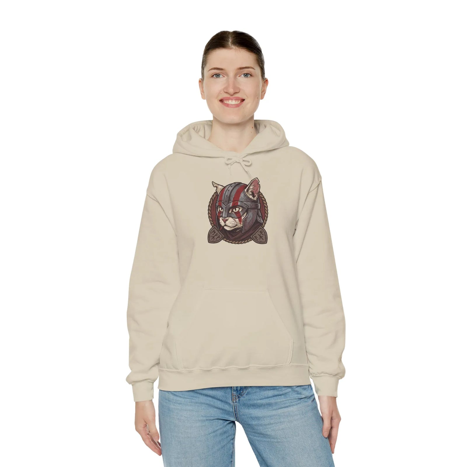 Viking Berserker Cat Warpaint Hoodie - Soft Cotton-Poly Fleece Pullover - Unisex Ash