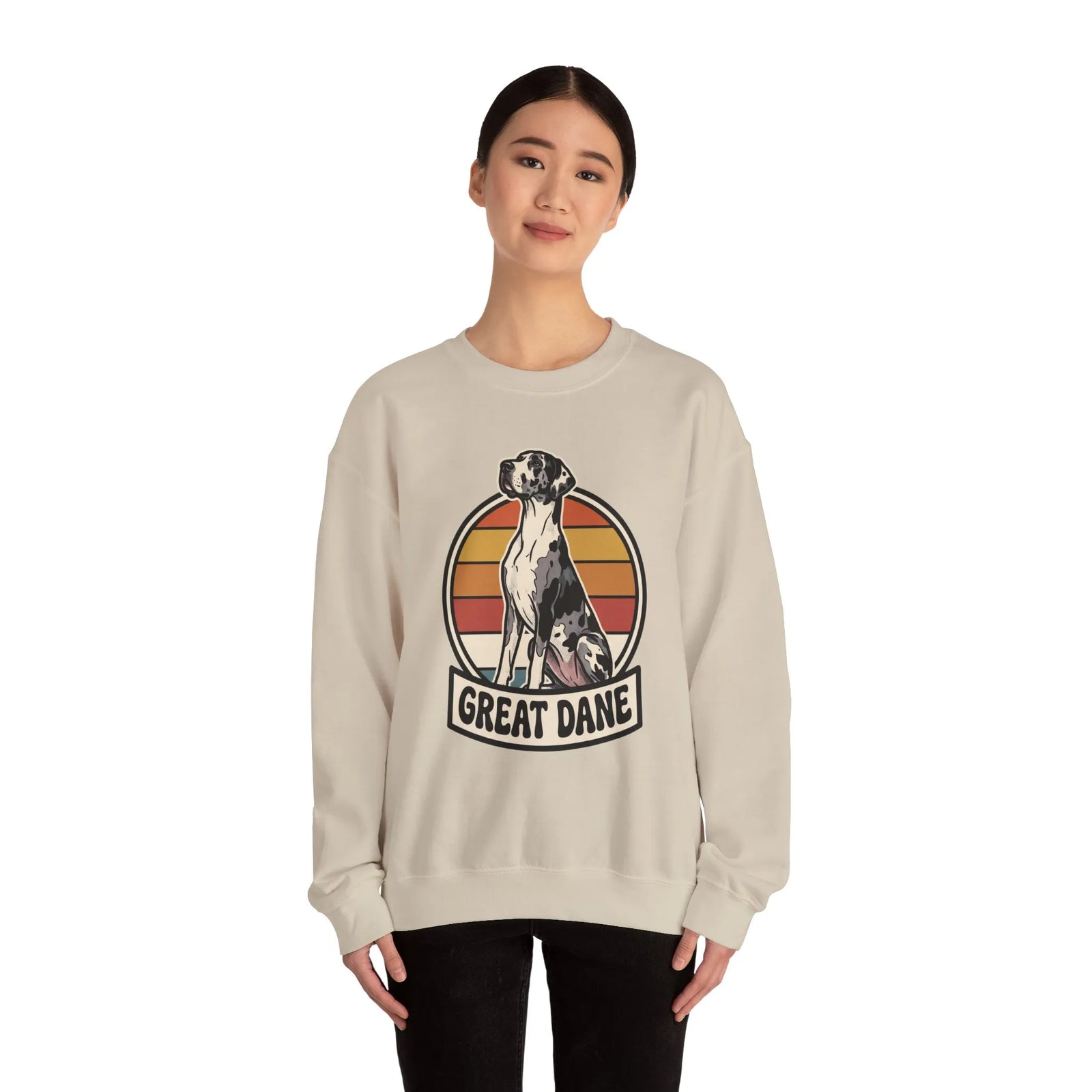 Great Dane Retro Sunset Breeds Sweatshirt - Heavy Blend Crewneck 50/50 Cotton Poly - Unisex White