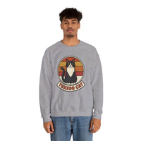 Tuxedo Cat Retro Sunset Sweatshirt - Heavy Blend Fleece Crewneck - Unisex Ash