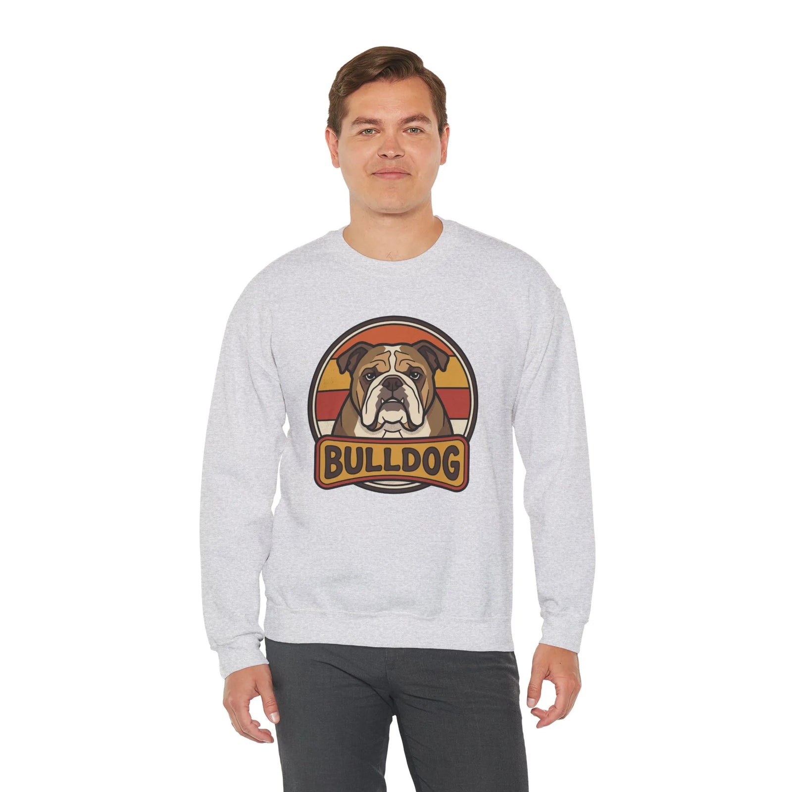 Retro 70s Sunset Bulldog Sweatshirt - Heavy Blend Cotton-Poly Crewneck - Unisex White