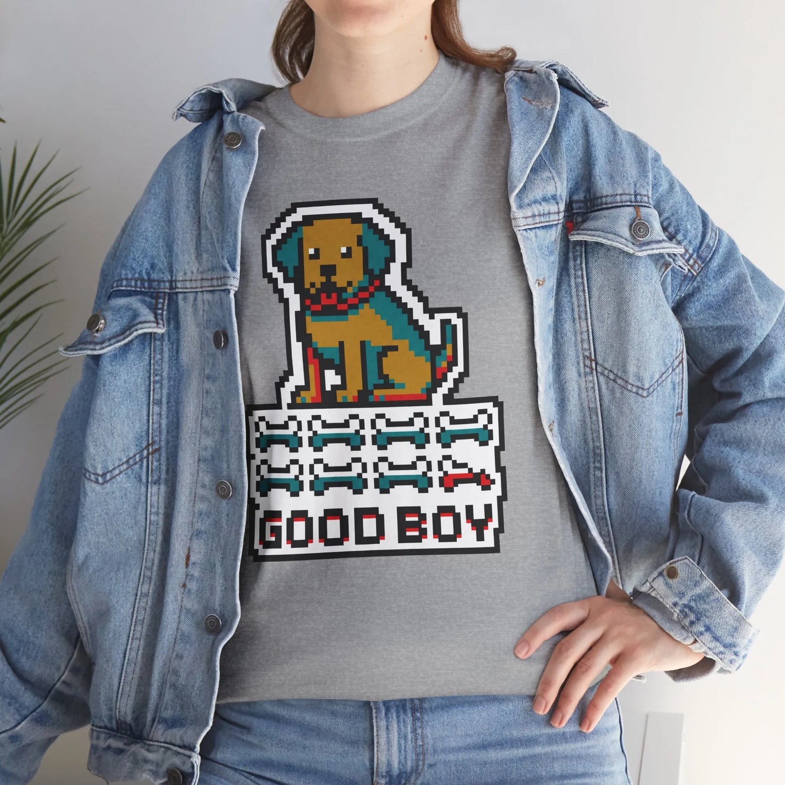 Good Boy 8-Bit Pixel Gaming Dogs T-Shirt - Heavy Cotton Classic Fit Tee - Unisex White