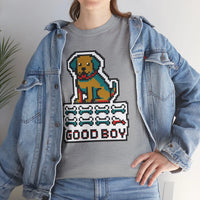 Good Boy 8-Bit Pixel Gaming Dogs T-Shirt - Heavy Cotton Classic Fit Tee - Unisex White