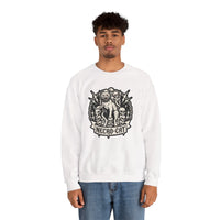 Skull Throne Heavy Metal Cats Sweatshirt - Heavy Blend Fleece Crewneck - Unisex White