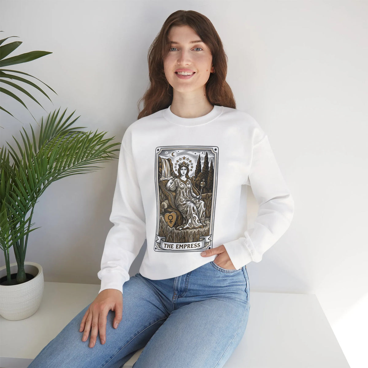 Major Arcana Empress Tarot Card Sweatshirt - Soft Heavy Blend Crewneck - Unisex White