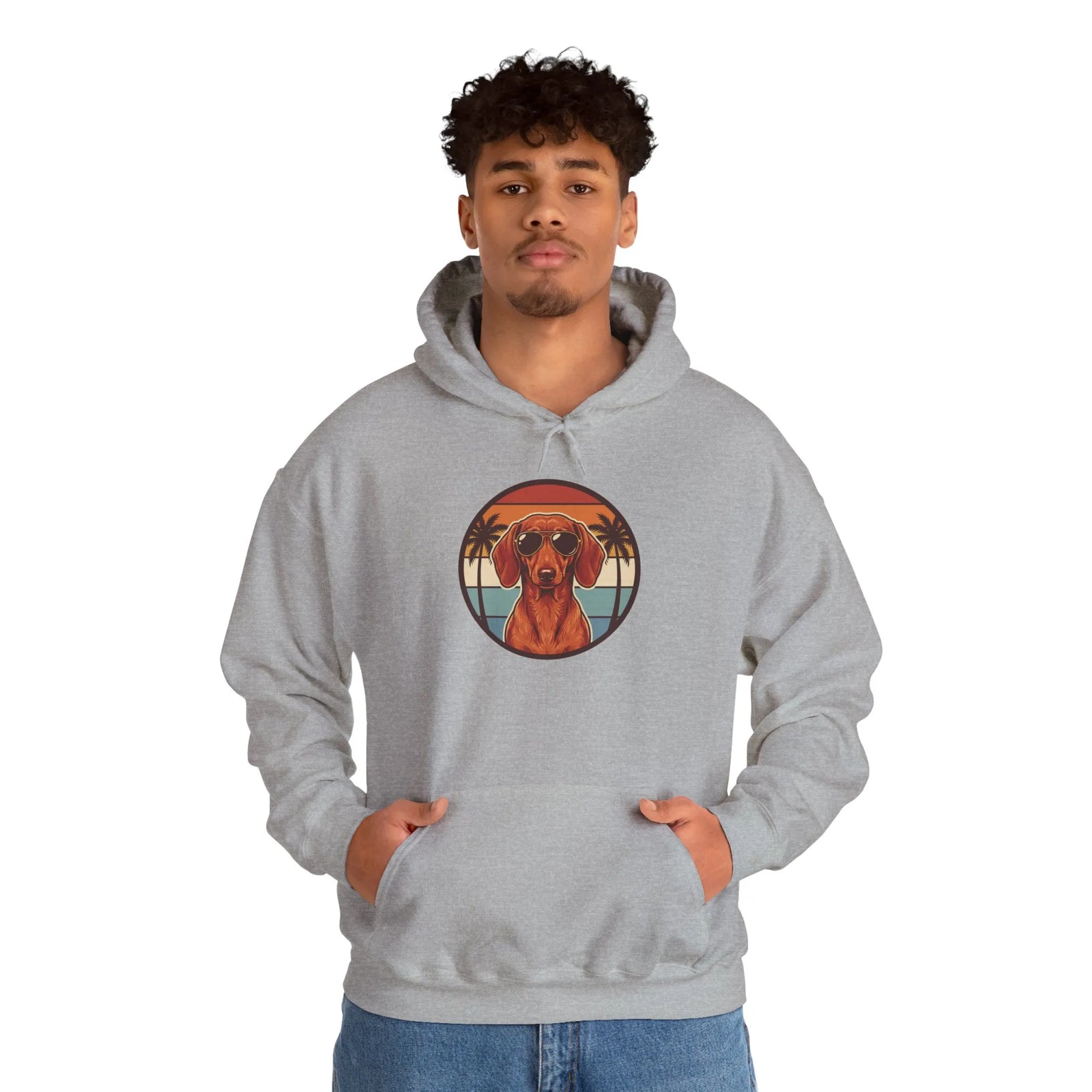 Dachshund 70s Sunset Aviators Hoodie - Medium-Heavy Cotton Blend Pullover - Unisex White