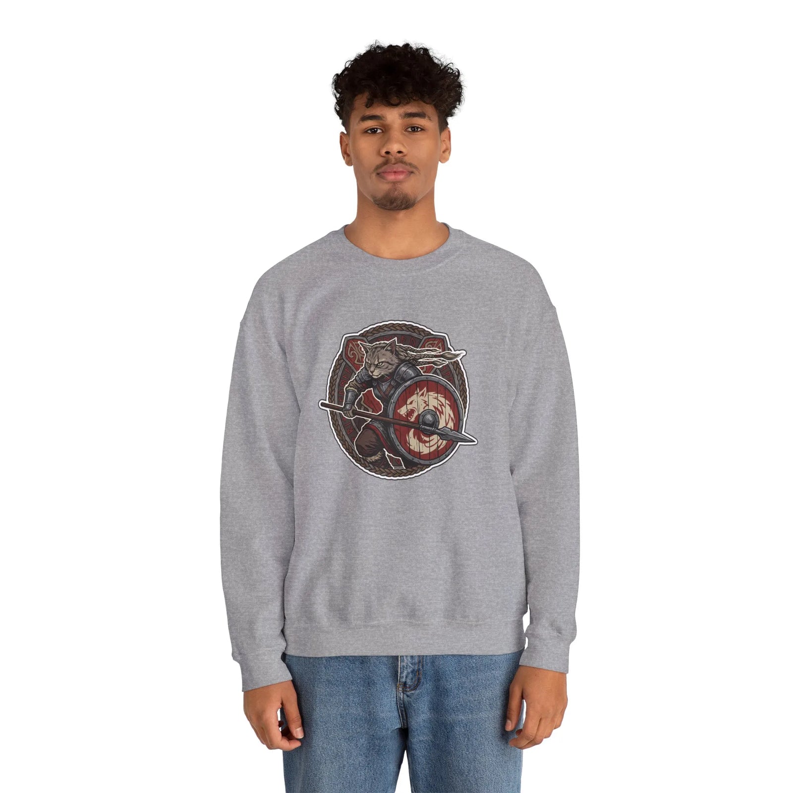 Shieldmaiden Viking Berserker Cats Sweatshirt - Heavy Blend Fleece Crewneck - Unisex White