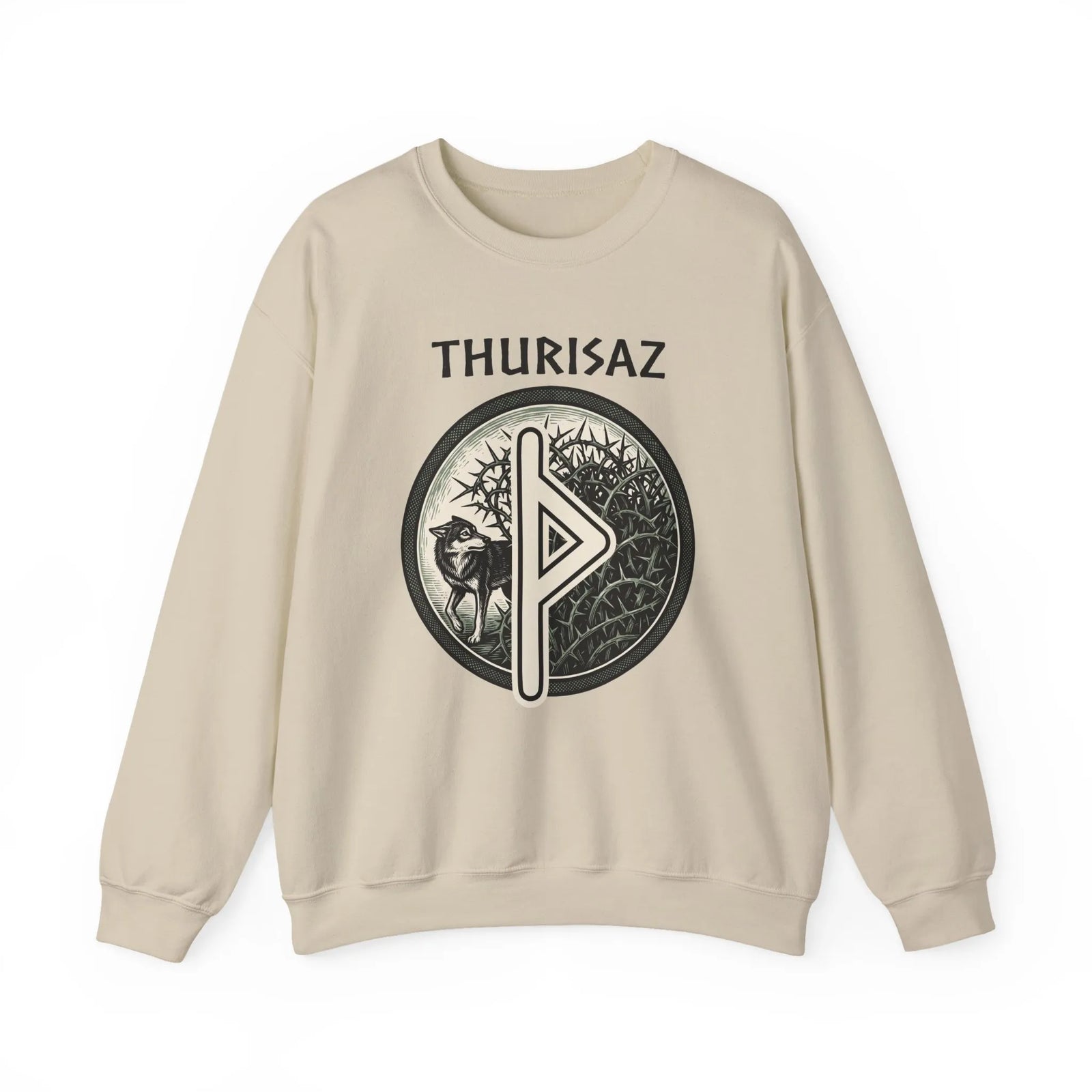 Norse Thurisaz Rune Wolf Sweatshirt - Heavy Blend Fleece Crewneck - Unisex Off White