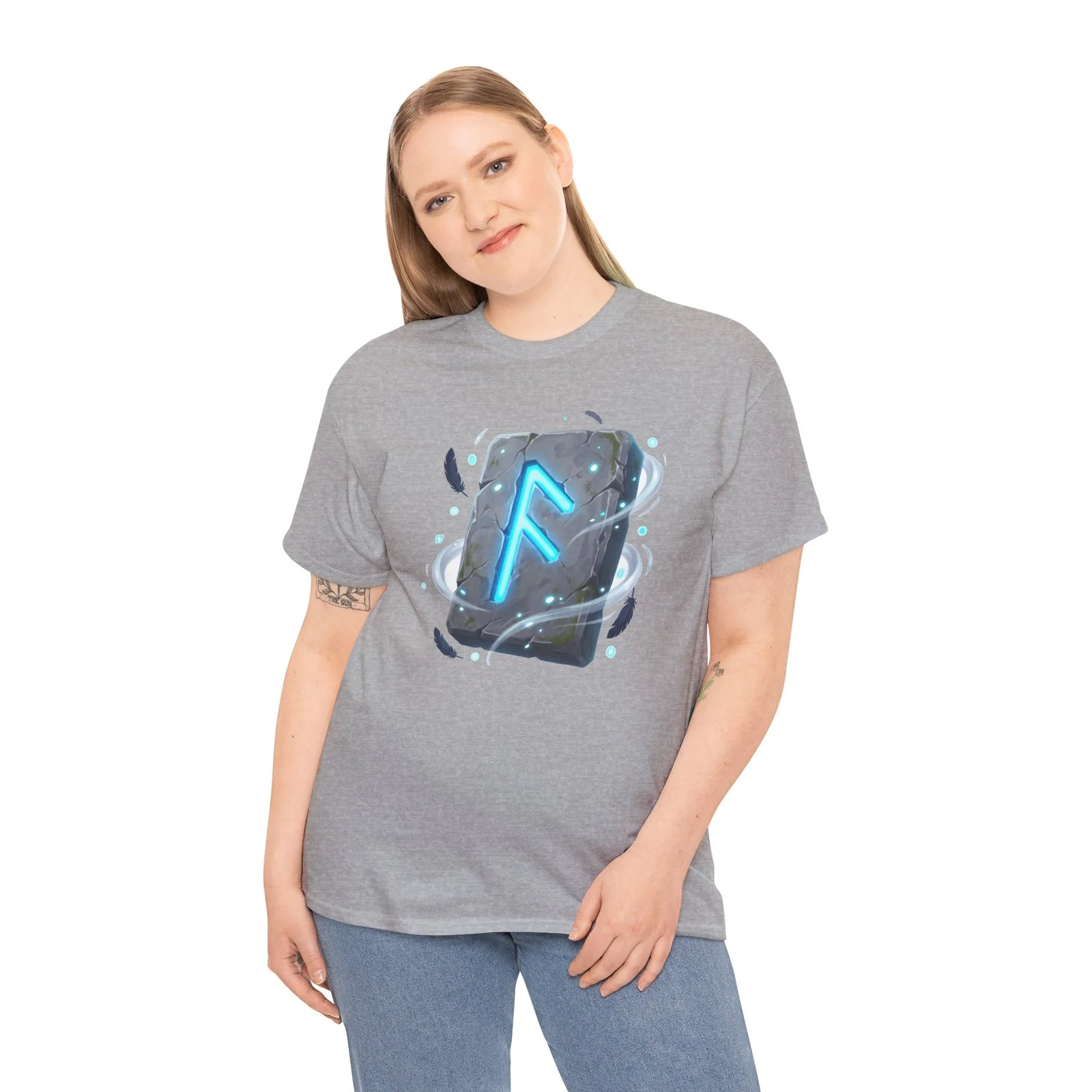 Ansuz Rune Odin's Raven Graphic T-Shirt - Heavy Cotton Classic Fit Crewneck Tee - Unisex White