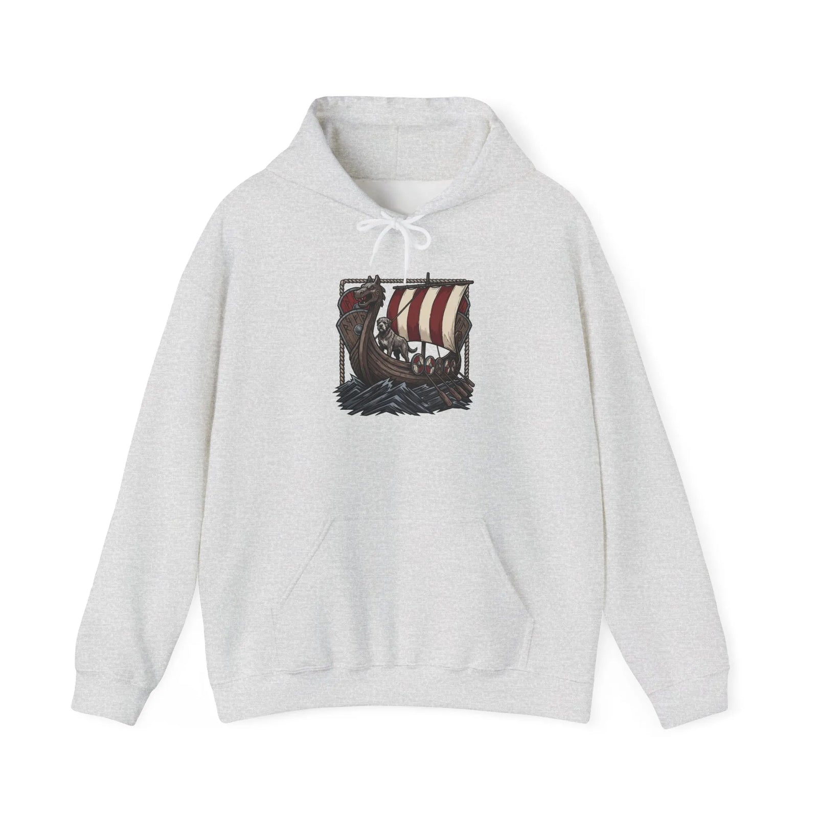 Longship Prow Viking Dog Hoodie - Cozy Cotton Poly Fleece - Unisex White