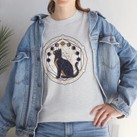 Moon Phases Sacred Geometry Cat Graphic T-Shirt - Heavy Cotton Classic Fit Tee - Unisex White
