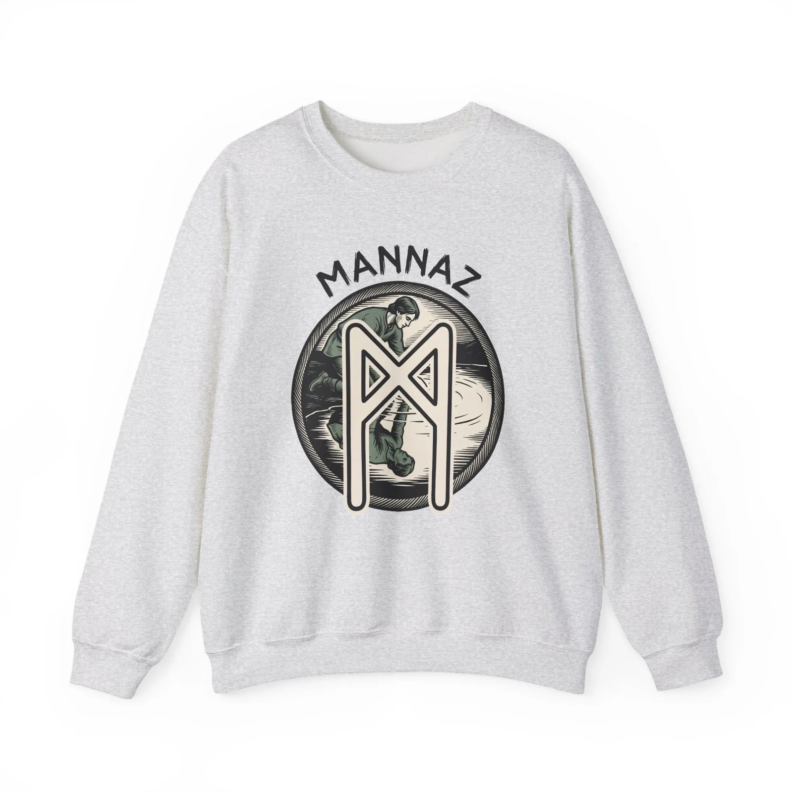 Mannaz Humanity Rune Graphic Sweatshirt - Heavy Blend Fleece Crewneck - Unisex White