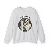 Mannaz Humanity Rune Graphic Sweatshirt - Heavy Blend Fleece Crewneck - Unisex White
