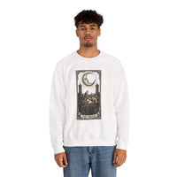 Moon Tarot Card Wolves Graphic Sweatshirt - Heavy Blend Fleece Crewneck - Unisex White