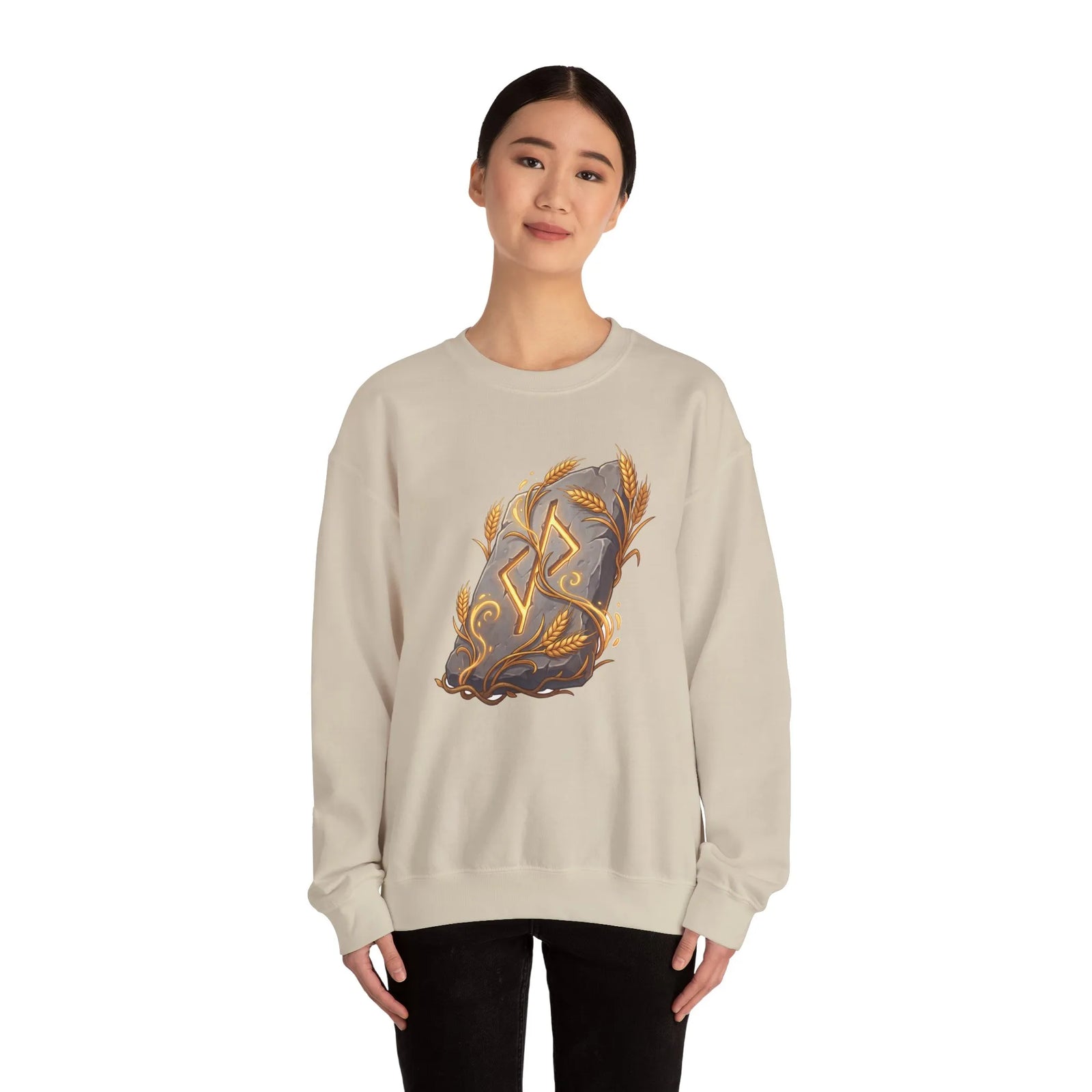 Jera Rune Harvest Graphic Sweatshirt - Heavy Blend Cotton Polyester Crewneck - Unisex White