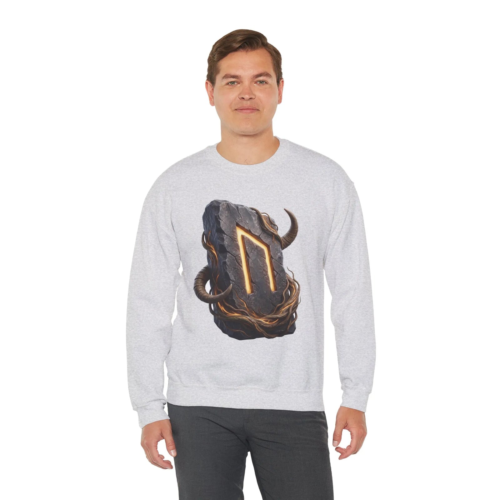 Uruz Rune Vitality Sweatshirt - Heavy Blend Crewneck Fleece - Unisex White