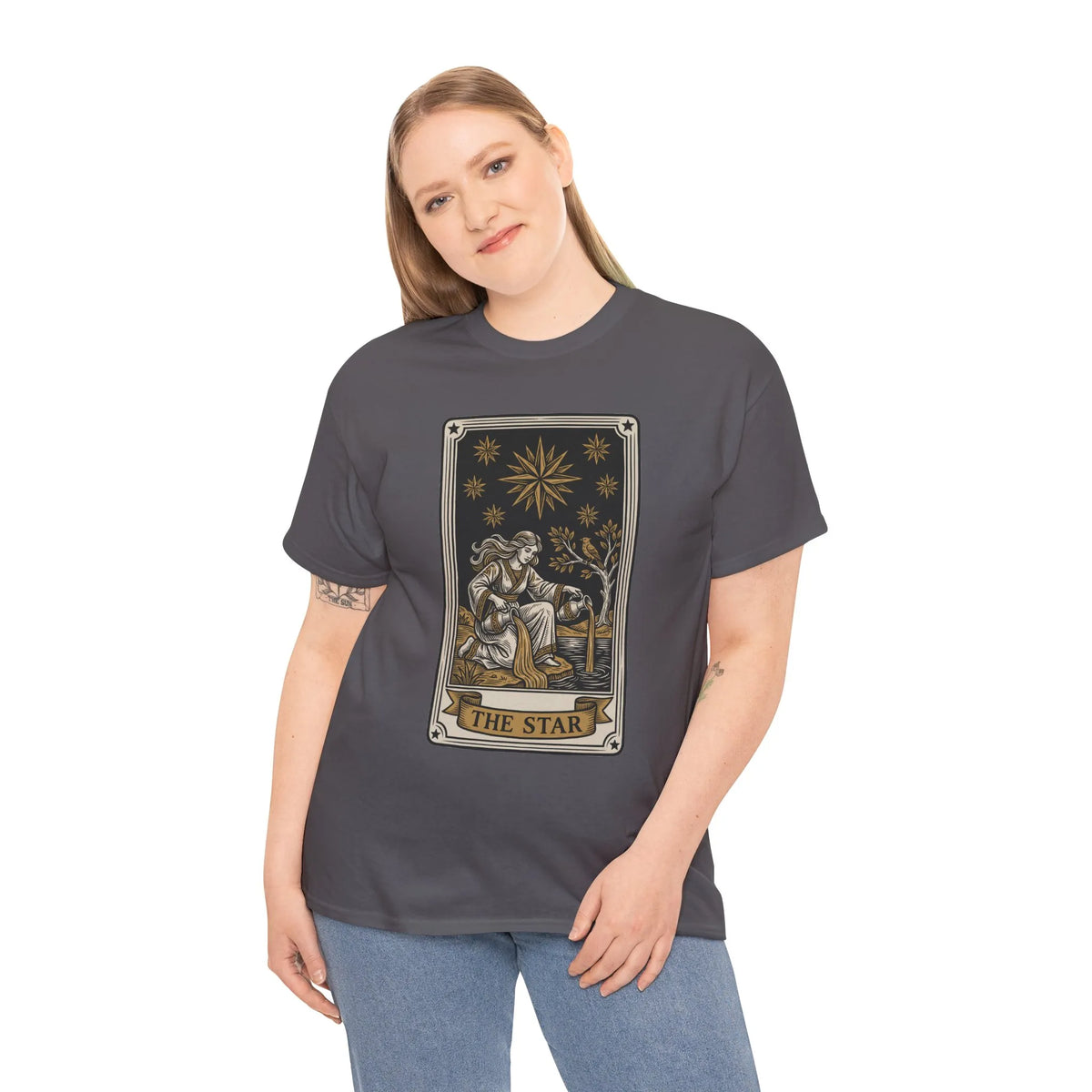 Tarot The Star Card Graphic T-Shirt - Heavy Cotton Classic Fit Tee - Unisex Off White