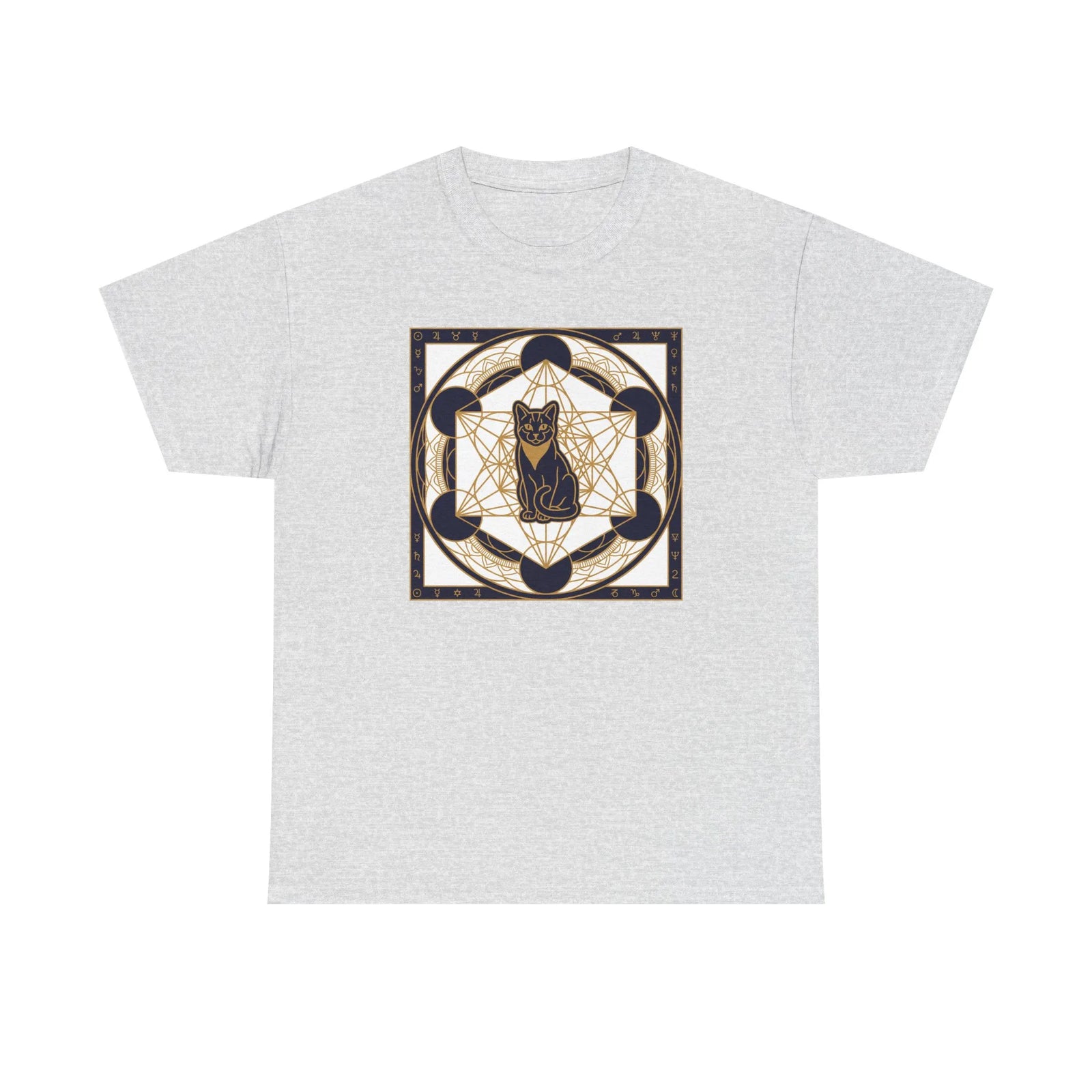 Metatron's Cat Sacred Geometry T-Shirt - Heavyweight Cotton Classic Fit Tee - Unisex White