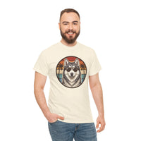Siberian Husky Aviator Sunset T-Shirt - Heavyweight Classic Fit Cotton Tee - Unisex White