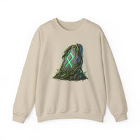 Othala Rune Ancient Stone Sweatshirt - Heavy Blend Cotton Polyester Crewneck - Unisex White