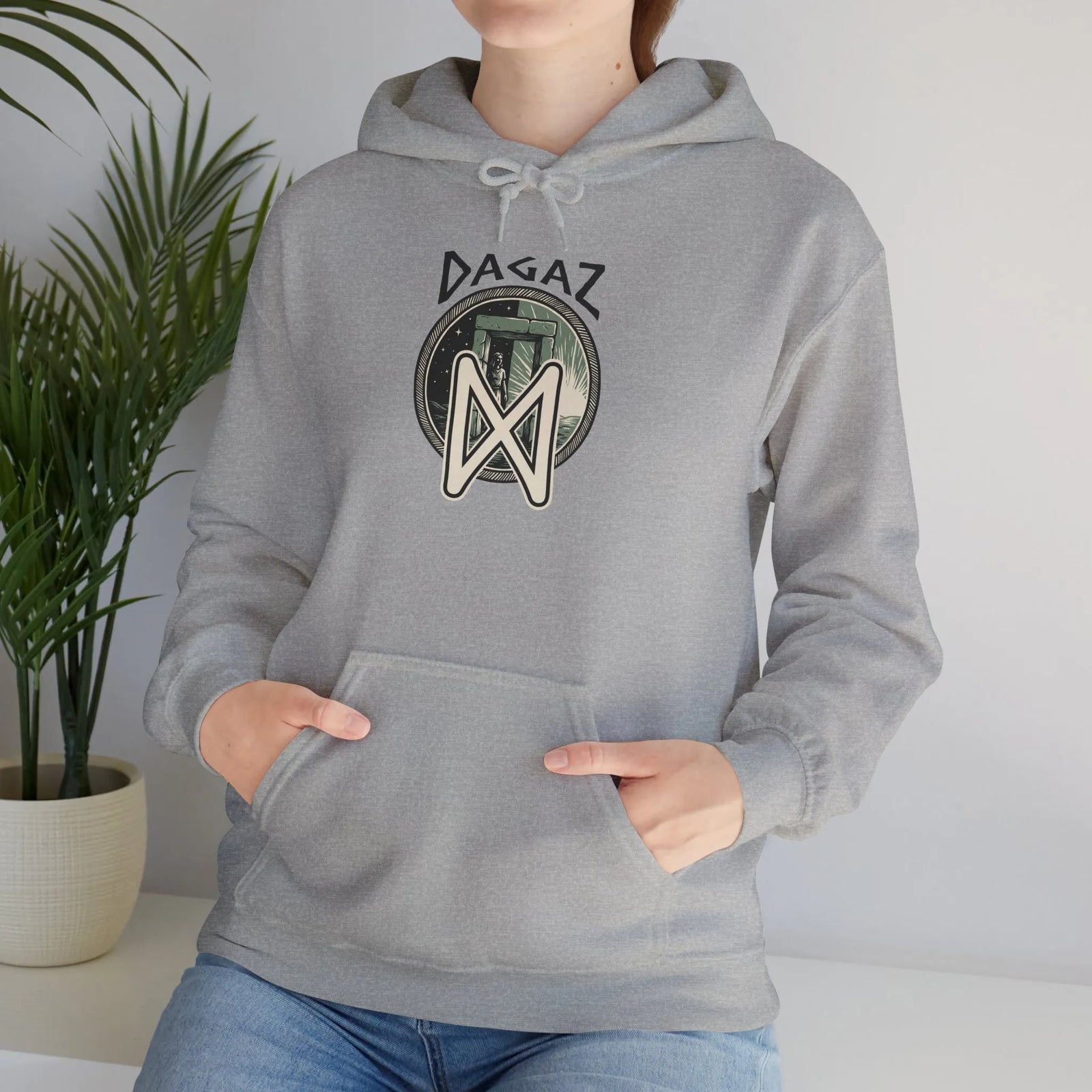 Dagaz Rune Threshold Graphic Hoodie - Soft Cotton Blend Pullover - Unisex White