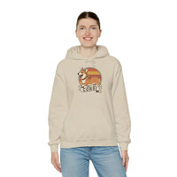 Corgi Retro 70s Sunset Graphic Hoodie - Soft Cotton-Poly Blend Pullover - Unisex White