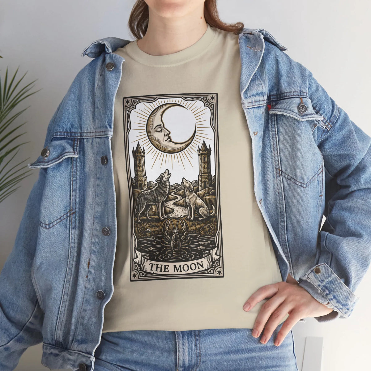 Moonlight Wolves Tarot Graphic T-Shirt - Heavy Cotton Classic Fit Crewneck - Unisex White