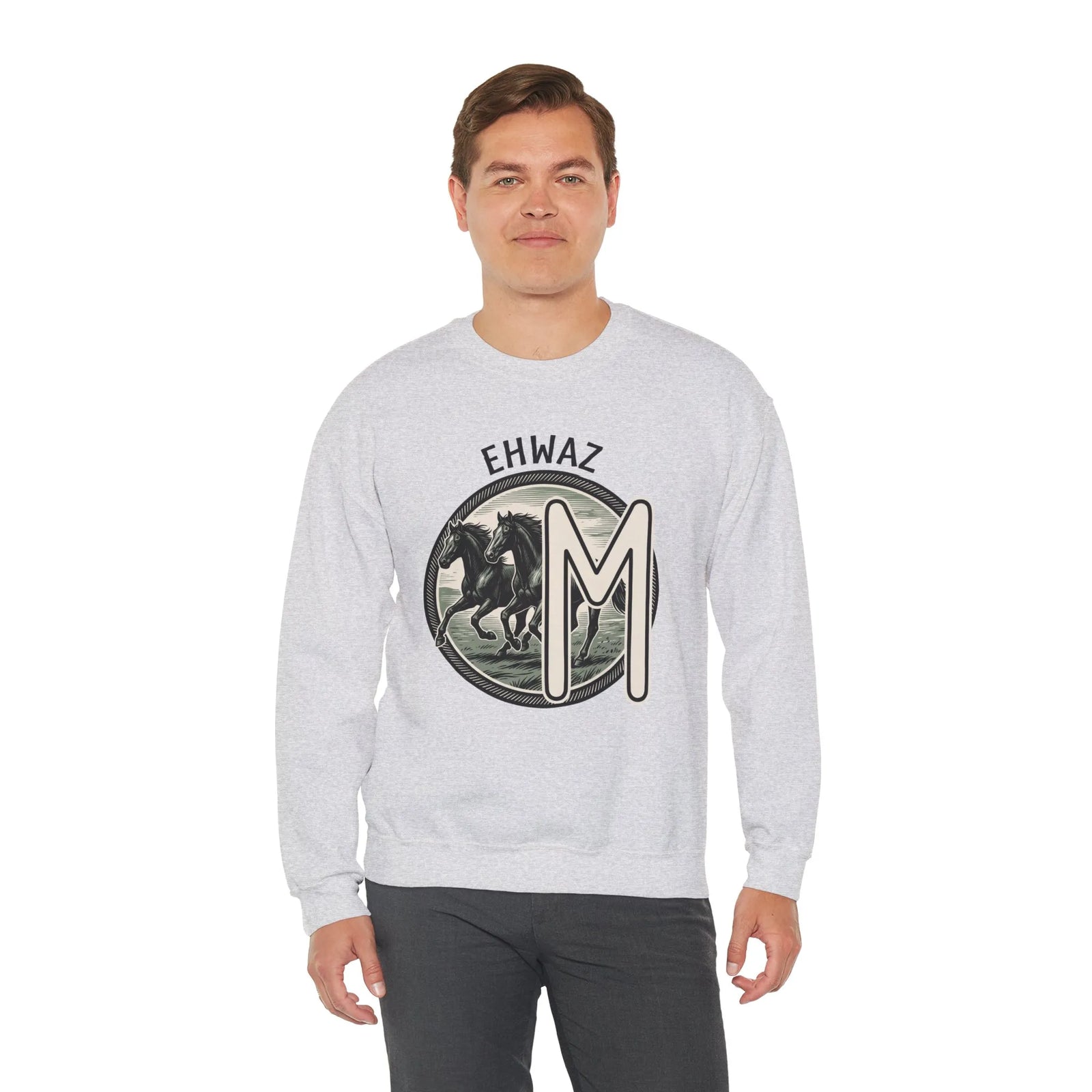 Ehwaz Divine Twins Horse Sweatshirt - Heavy Blend Cotton Blend Crewneck - Unisex White