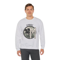 Ehwaz Divine Twins Horse Sweatshirt - Heavy Blend Cotton Blend Crewneck - Unisex White