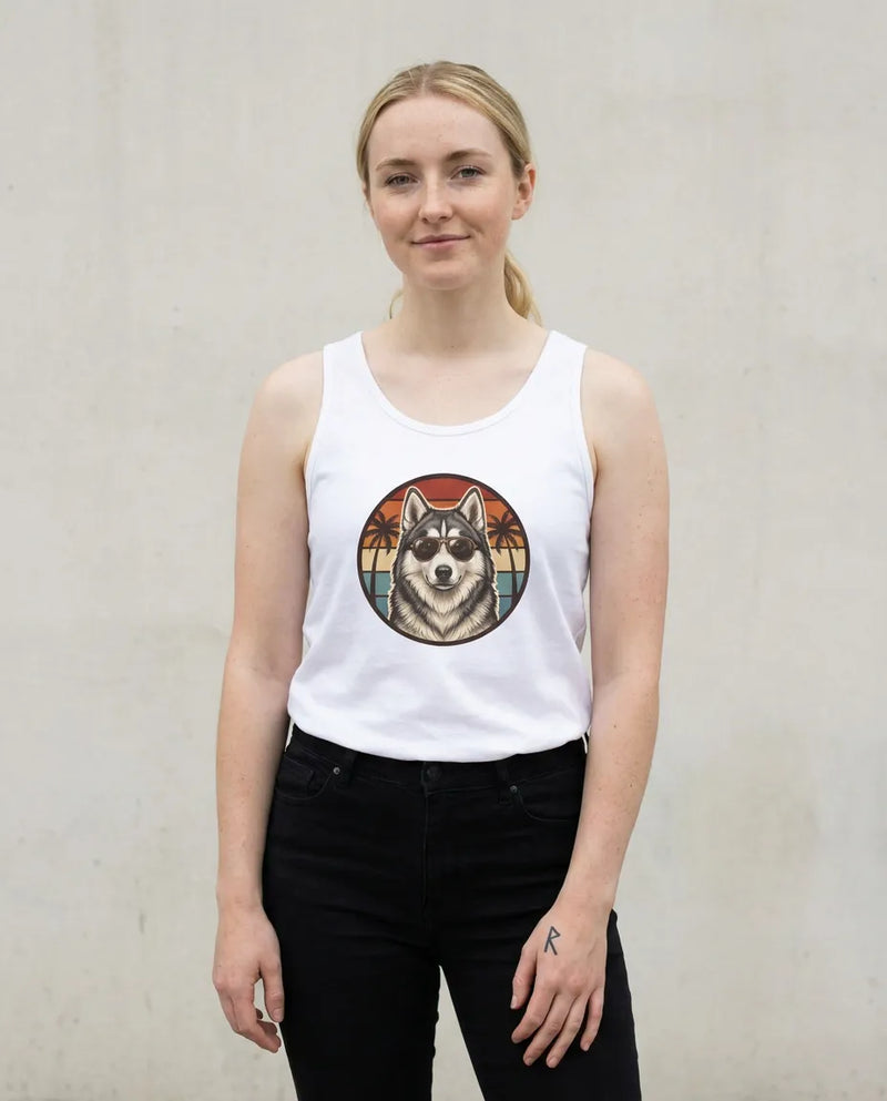 Siberian Husky Aviator Sunset Tank Top - Lightweight Retail Fit Jersey - Unisex White