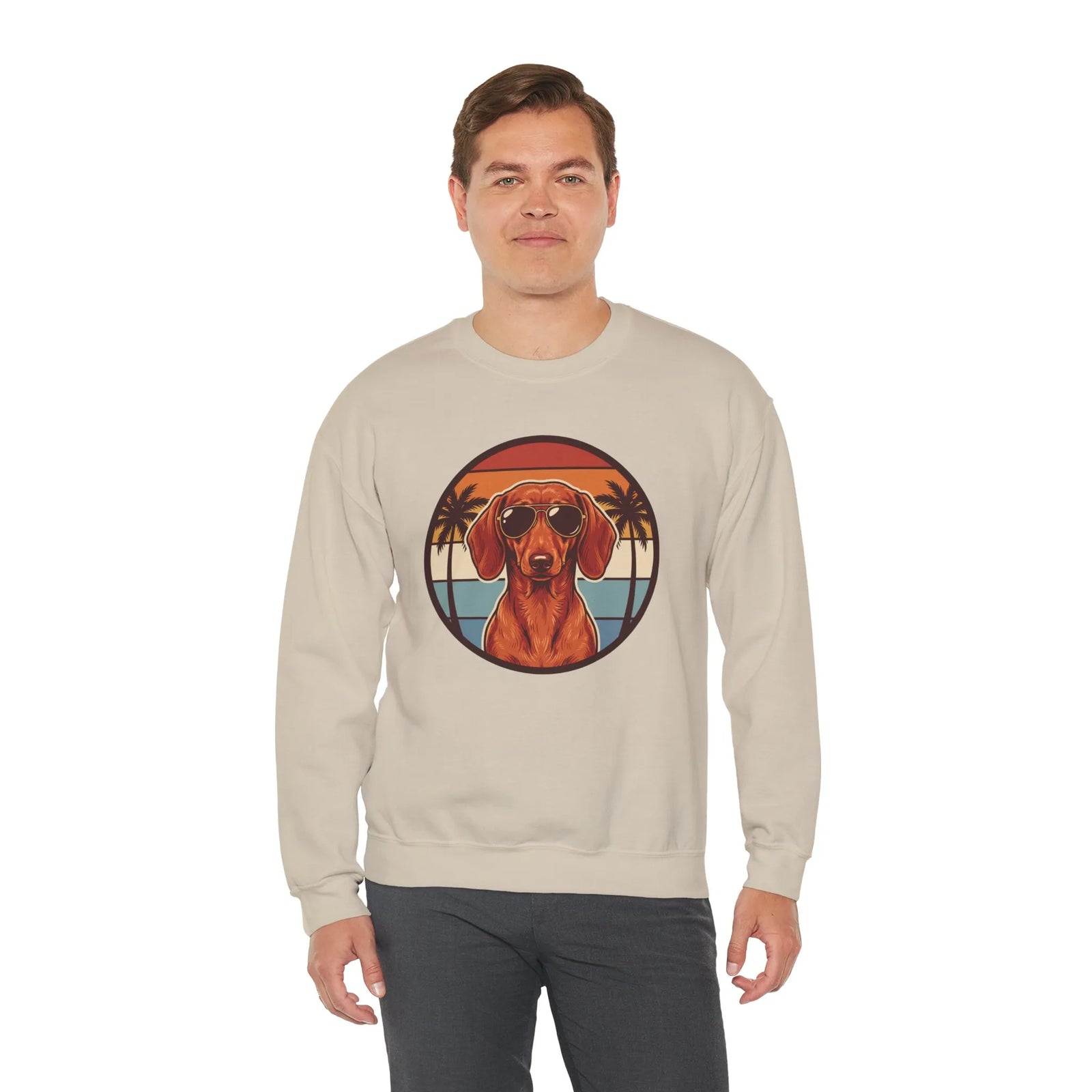 Dachshund Sunset Aviators Sweatshirt - Heavy Blend Fleece Crewneck - Unisex White
