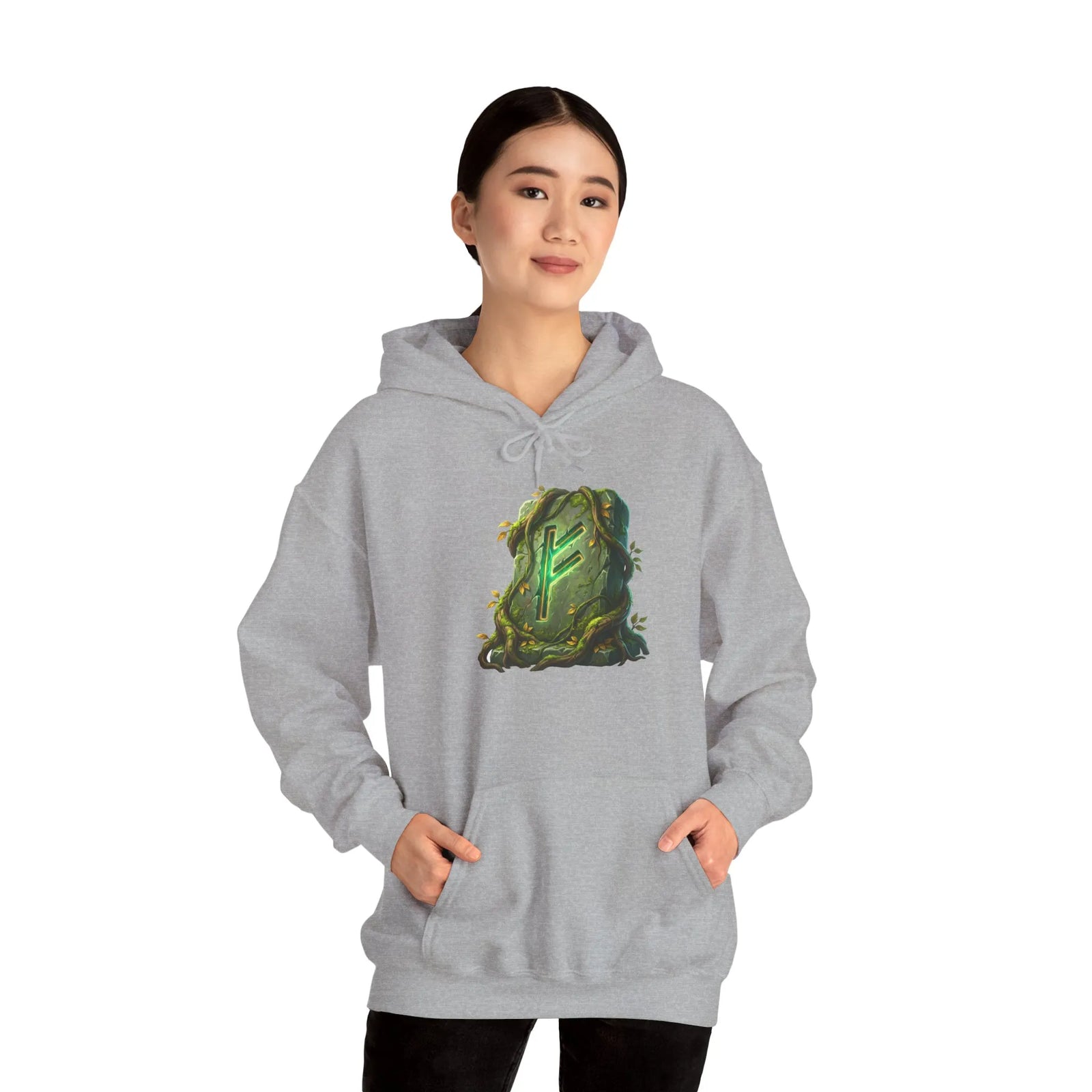Fehu Rune Norse Symbol Hoodie - Soft Cotton Blend Pullover - Unisex Off White