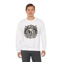 Skull Throne Heavy Metal Cats Sweatshirt - Heavy Blend Fleece Crewneck - Unisex White