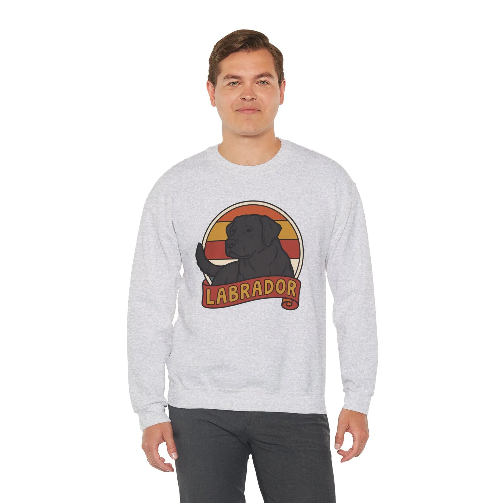 Labrador Retro 70s Sunset Sweatshirt - Heavy Blend Fleece Crewneck - Unisex White