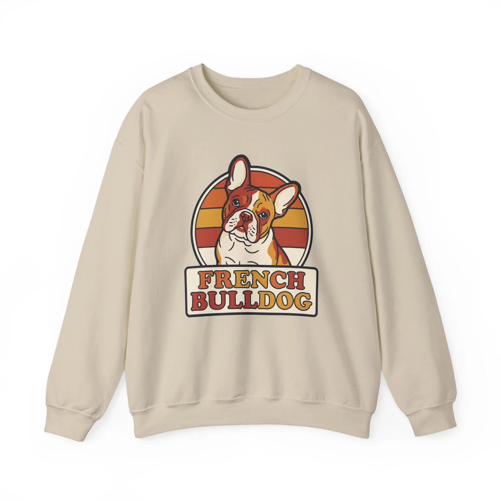 French Bulldog Retro Sunset Sweatshirt - Heavy Blend Classic Fit Crewneck - Unisex White