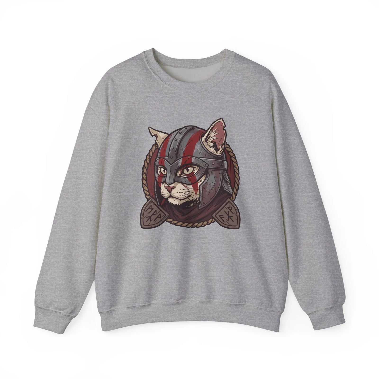 Viking Berserker Cat Graphic Sweatshirt - Heavy Blend Fleece Crewneck - Unisex White