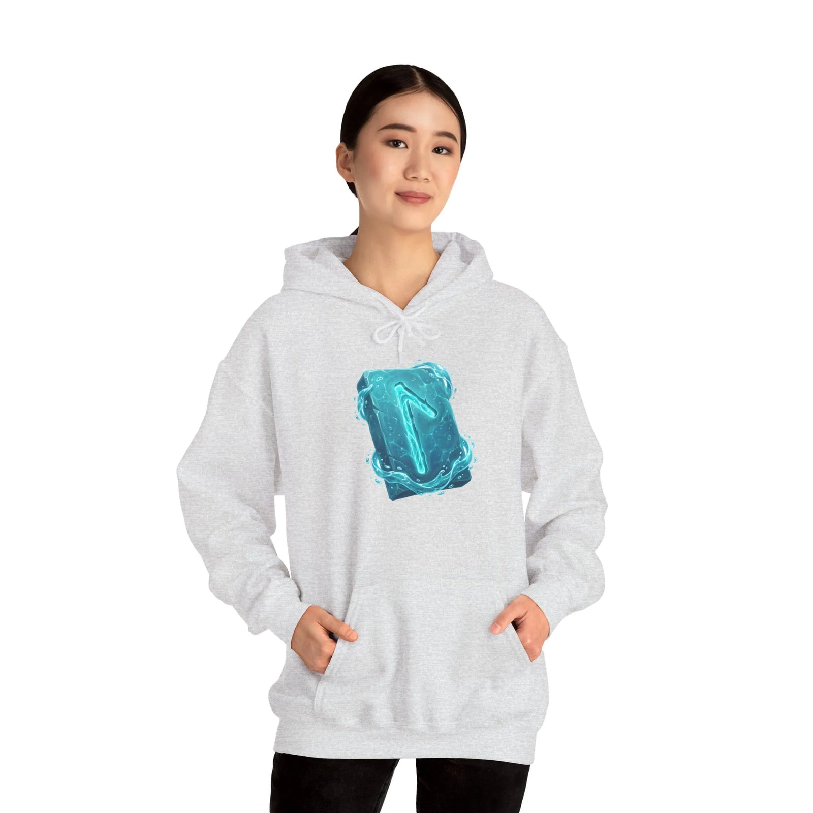 Laguz Water Rune Graphic Hoodie - Soft Fleece Blend Pullover - Unisex White