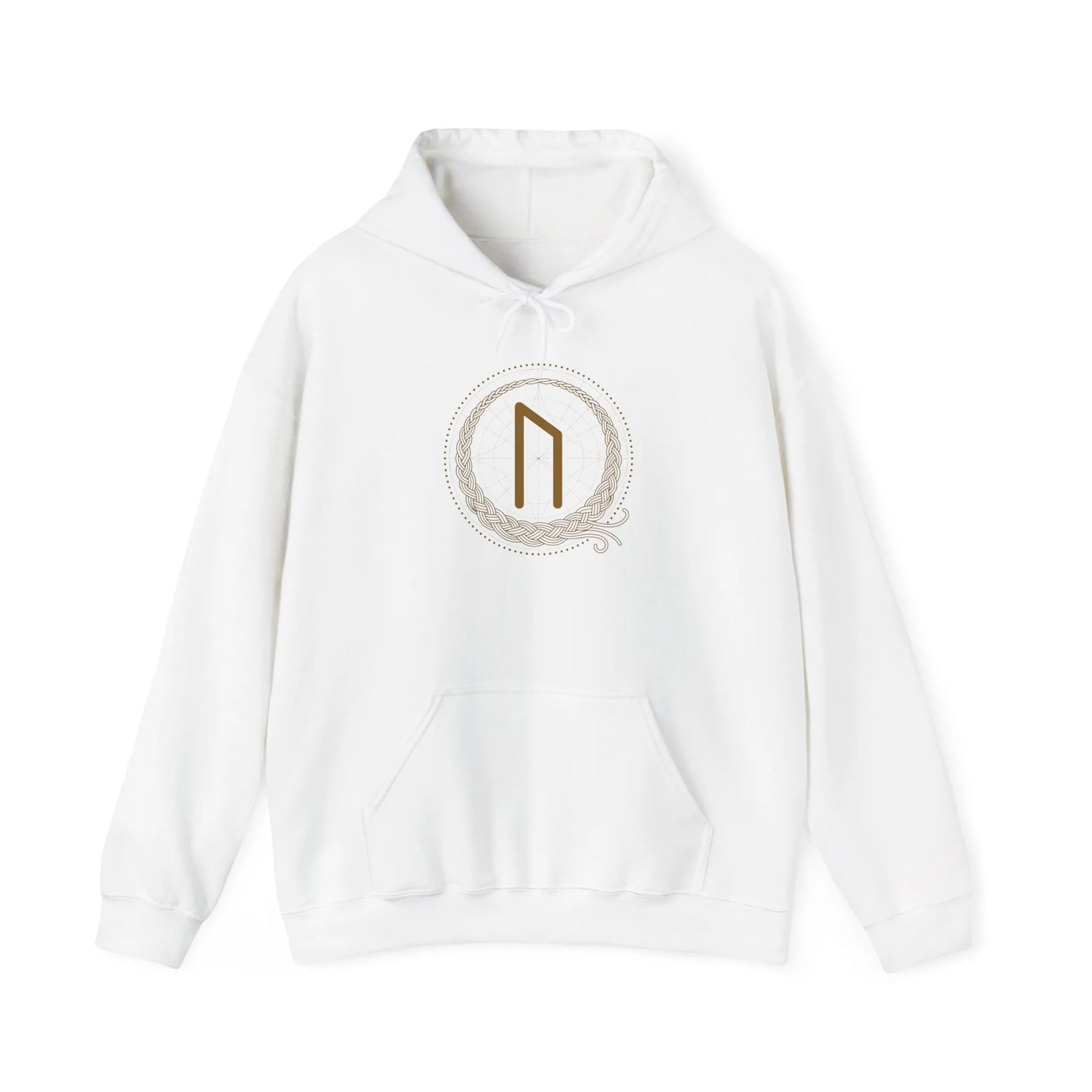 Uruz Rune Vitality Graphic Hoodie - Heavy Blend Fleece Pullover - Unisex White