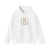 Uruz Rune Vitality Graphic Hoodie - Heavy Blend Fleece Pullover - Unisex White