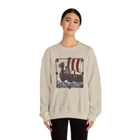 Longship Prow Viking Berserker Cats Sweatshirt - Heavyweight Cotton Blend Crewneck - Unisex White